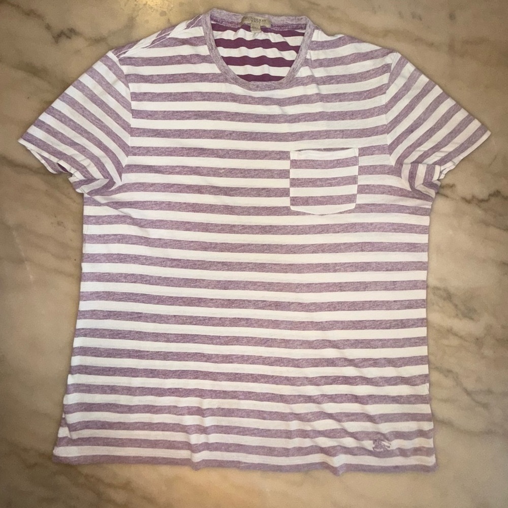 Burberry Stripe Crewneck large T-shirt in Purple and White Cotton